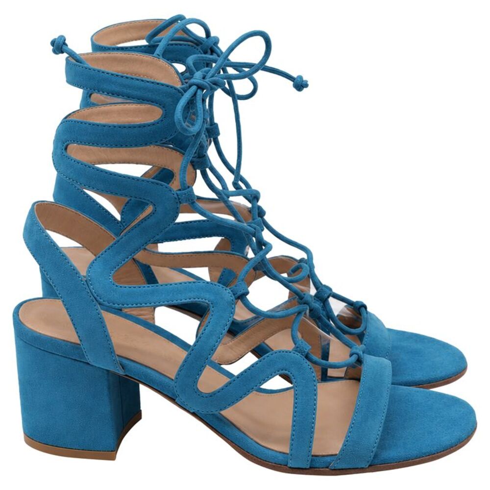 Gianvito Rossi Artemis Wrap Sandals in Blue Suede